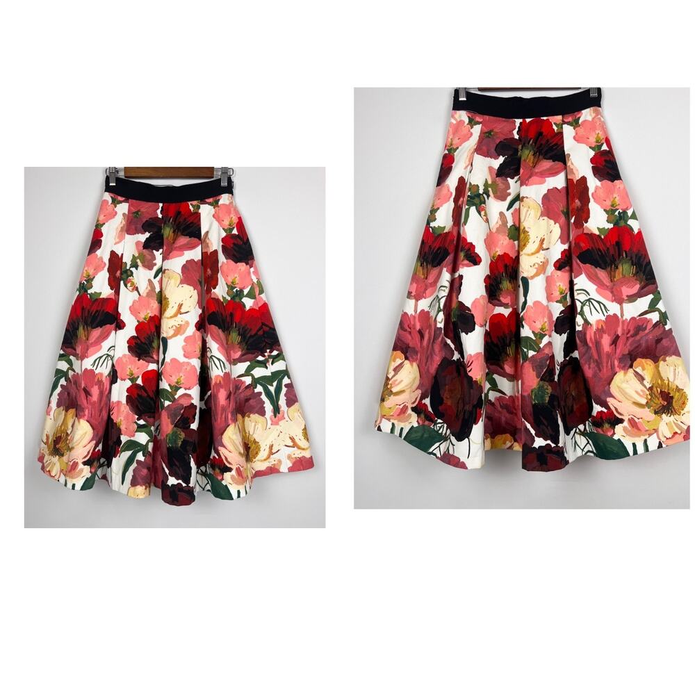 White House Black Market 00 Poppy Floral Midi Skirt Women Pleated Full-A Line - Picture 8 of 10
